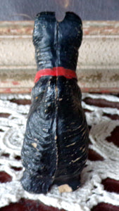 Vintage Metal Scottie Dog Figurine Paperweight Black Red Collar