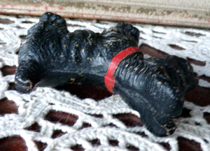 Vintage Metal Scottie Dog Figurine Paperweight Black Red Collar