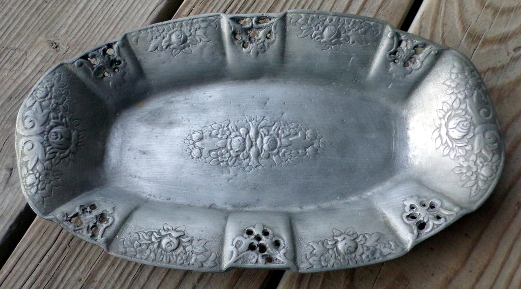 Vintage Floral Pewter Tray GOMIL 97% Portugal
