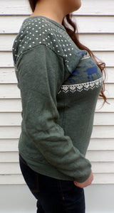 Vintage Soft Moose & Hearts Ski Sweatshirt M Woman's