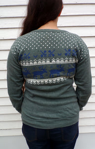 Vintage Soft Moose & Hearts Ski Sweatshirt M Woman's