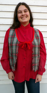 Vintage Red Plaid Fringed Woman's Vest Holiday  L