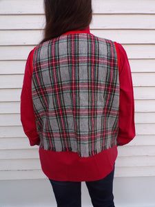 Vintage Red Plaid Fringed Woman's Vest Holiday  L