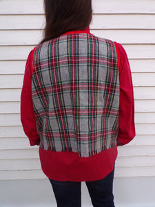 Vintage Red Plaid Fringed Woman's Vest Holiday  L