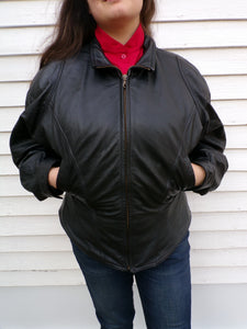 Vintage Wilsons Cropped Black Leather Biker Jacket XL Zip Out Lining Woman's