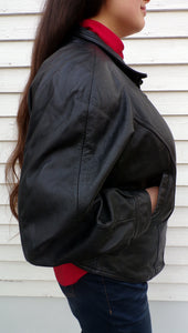 Vintage Wilsons Cropped Black Leather Biker Jacket XL Zip Out Lining Woman's