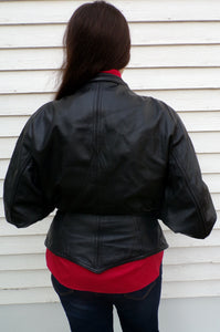 Vintage Wilsons Cropped Black Leather Biker Jacket XL Zip Out Lining Woman's