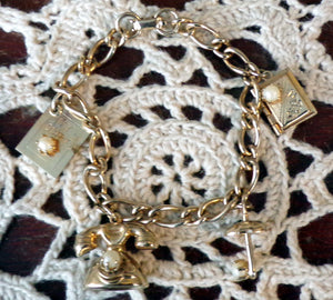 Child's Goldtone Vintage Charm Bracelet Phone Diary Book Pic Holder