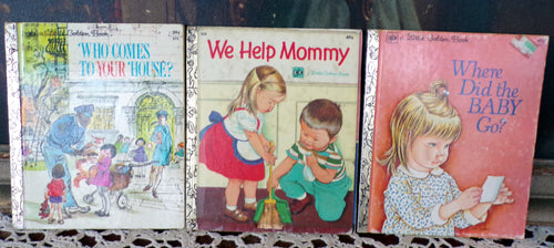 Vtg 70's We Help Mommy, Where Did the Baby Go, Who Comes To Your House Little Golden Books