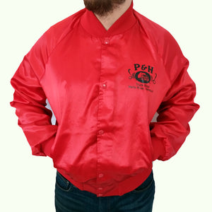 Vintage P & H Truck Stop Bomber Jacket Red Satin Look M L