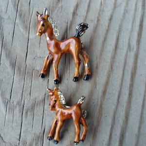 Vintage Enameled Horse Pin Set Mare & Foal