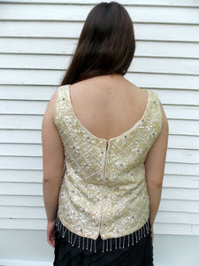Regalia Vintage Sequin Beaded Rhinestone Top Shell M
