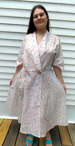 Vintage CHERRIES Campus Girl Robe Pink & Blue Semi Sheer