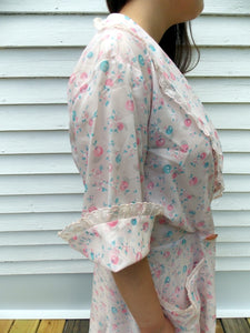 Vintage CHERRIES Campus Girl Robe Pink & Blue Semi Sheer