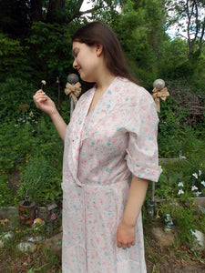 Vintage CHERRIES Campus Girl Robe Pink & Blue Semi Sheer