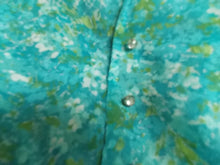 Load image into Gallery viewer, Vintage 50&#39;s 60&#39;s Pleated Shirt Dress L Pleated Rhinestone buttons Blue white