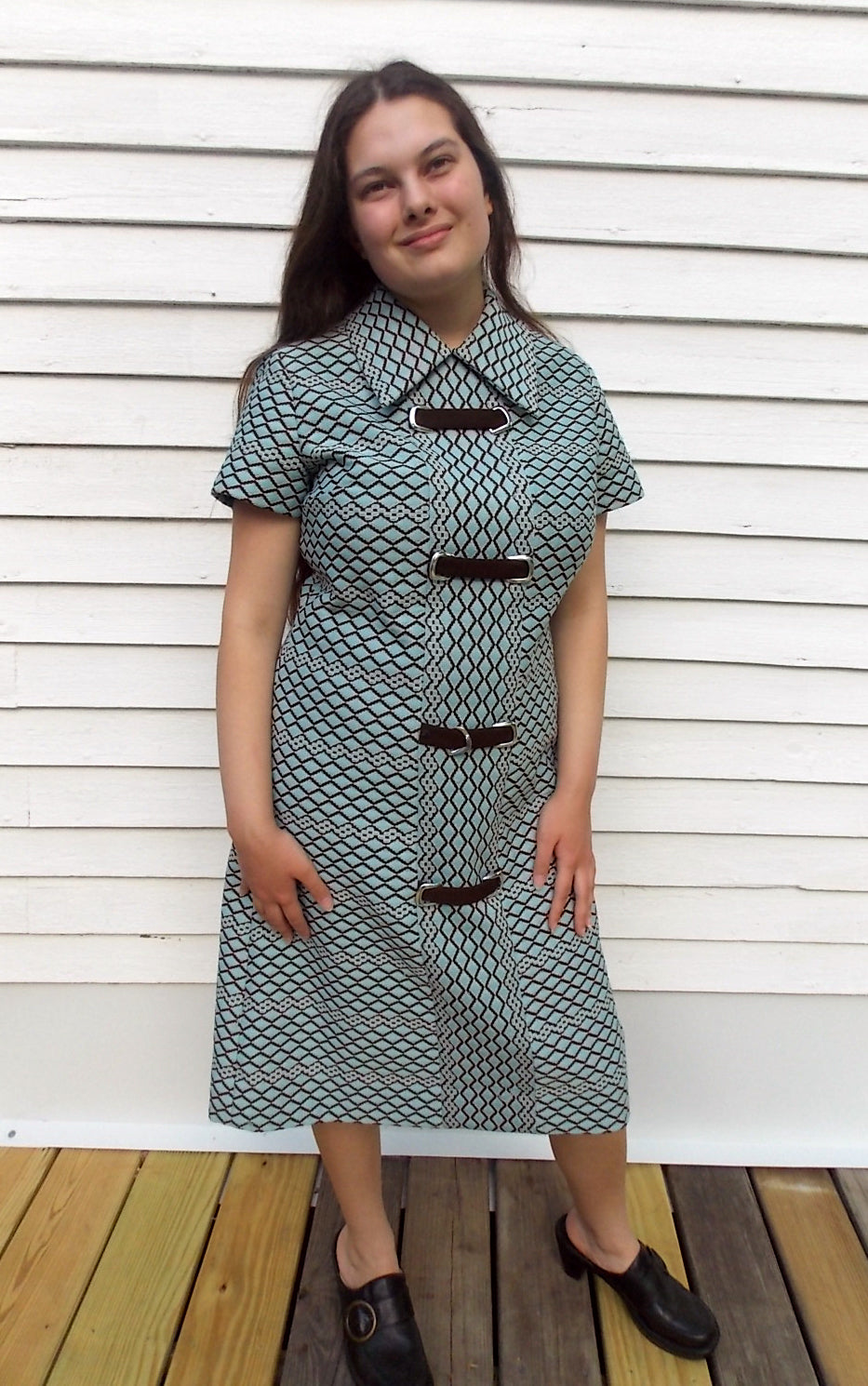 Vintage R & K Buckle Knit Abstract Mod Dress L