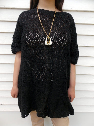 Vintage Diane Von Furstenberg Hand Crocheted Sweater Black XL