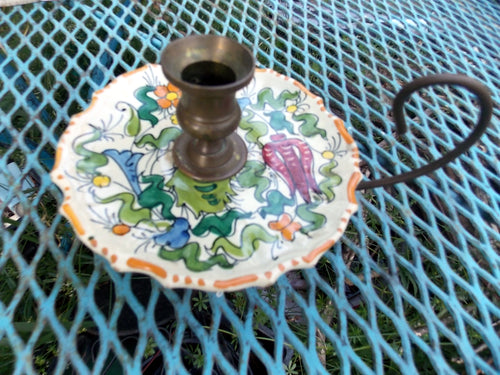 Vintage Majolica Deruta Candle Holder Primitive Folk Art