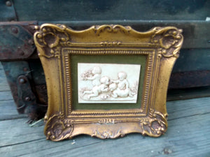 Vintage Syroco Art  Picture & Cherub Wall Art  Hollywood Regency