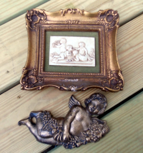 Vintage Syroco Art  Picture & Cherub Wall Art  Hollywood Regency