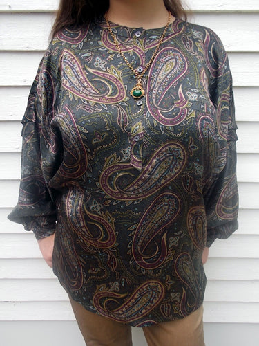 Vintage Escada Paisley Print Silk Blouse 36