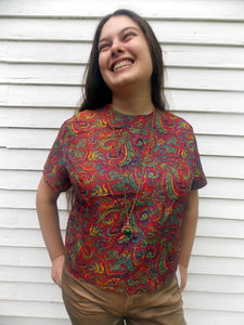 NWT Vintage Union Made Abstract Button Back Blouse 38