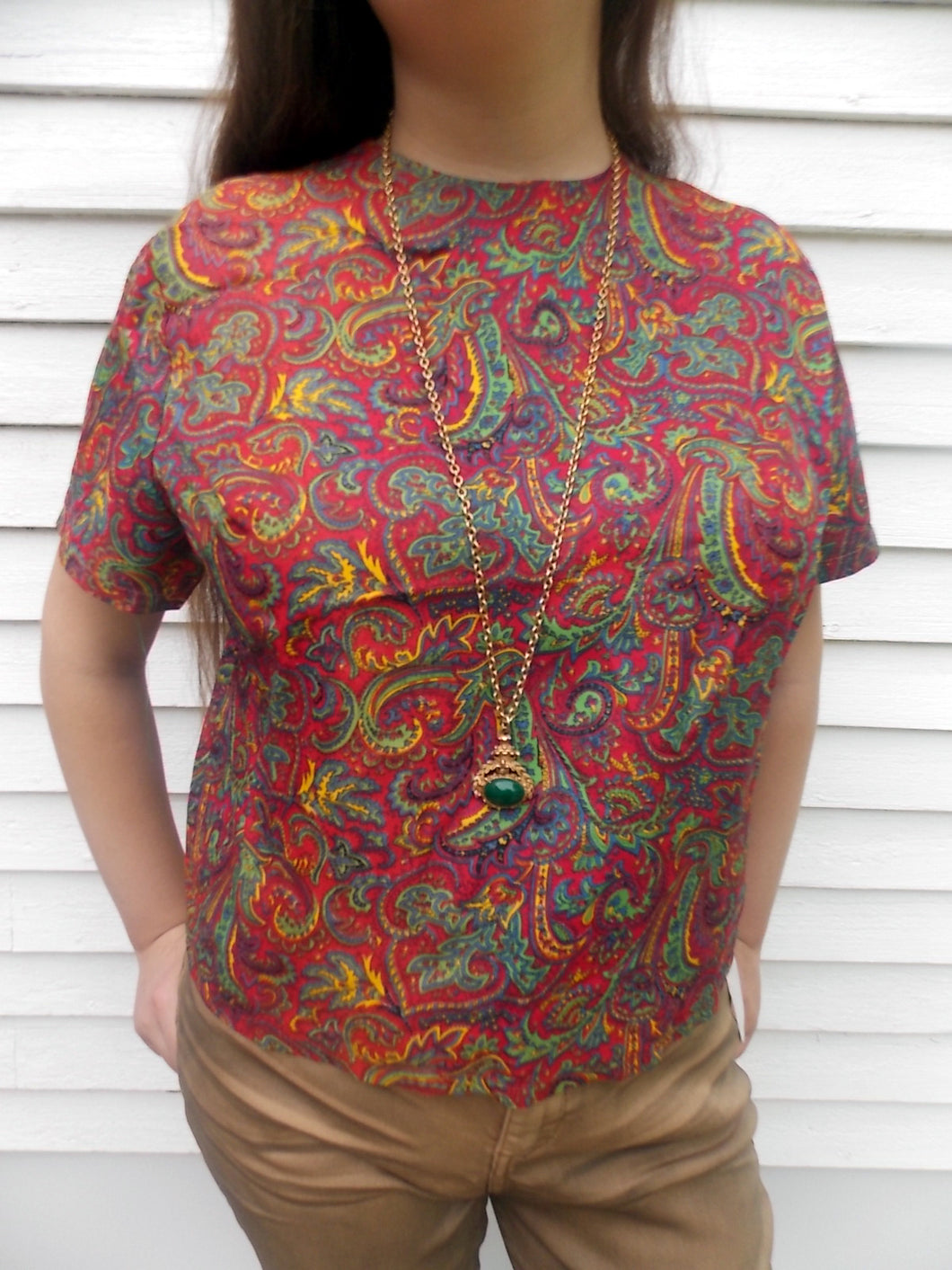 NWT Vintage Union Made Abstract Button Back Blouse 38