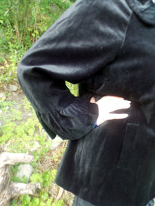 Bill Blass Used Black Velvet Coat Jacket Ruffle Sleeve L