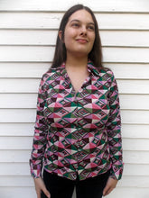 Load image into Gallery viewer, Vintage Op-Art Abstract Nylon Blouse S Nettles World 70&#39;s 80&#39;s