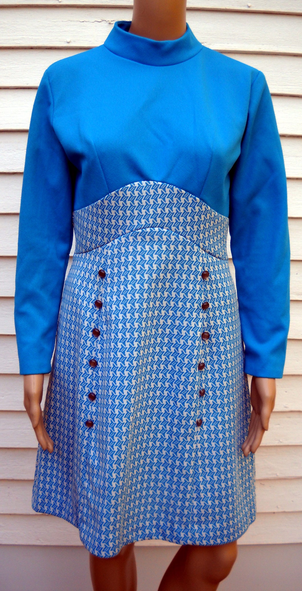 60's 70's Blue Hippie Abstract Vintage Dress S