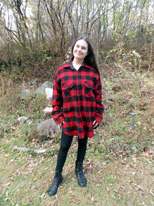 JOHNSON Woolen Mills Red Plaid Wool Men's Shirt L Hunting