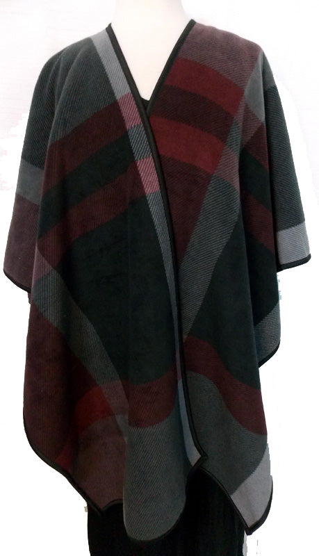 Load image into Gallery viewer, Pre-owned IKE BEHAR Soft Plaid Poncho Throw Wrap one size