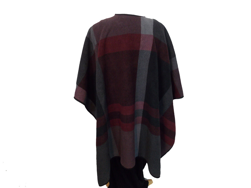 Load image into Gallery viewer, Pre-owned IKE BEHAR Soft Plaid Poncho Throw Wrap one size