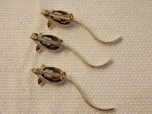 Vintage Rhinestone eyes 3 MICE Pins Moveable Tails goldtone