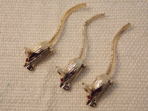 Vintage Rhinestone eyes 3 MICE Pins Moveable Tails goldtone