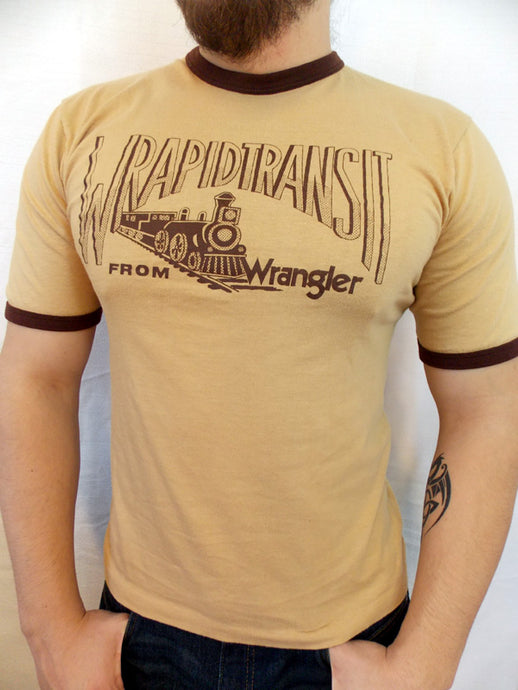 Vintage WRANGLER Wrapid Transit Train T-Shirt Mens S M