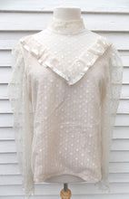 Load image into Gallery viewer, Vintage Ruffled Poet Blouse 16 White Judy Bond Polka Dots