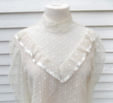 Load image into Gallery viewer, Vintage Ruffled Poet Blouse 16 White Judy Bond Polka Dots