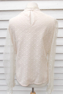 Vintage Ruffled Poet Blouse 16 White Judy Bond Polka Dots