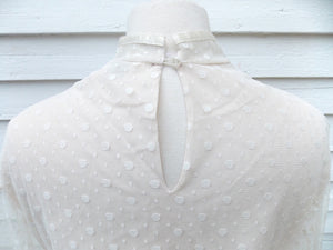 Vintage Ruffled Poet Blouse 16 White Judy Bond Polka Dots