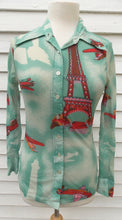 Load image into Gallery viewer, Vintage  70&#39;s Op Art Eiffel Tower Vintage Blouse XS Pre-owned