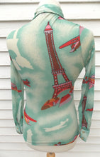 Load image into Gallery viewer, Vintage  70&#39;s Op Art Eiffel Tower Vintage Blouse XS Pre-owned