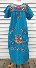 Load image into Gallery viewer, Vintage Mexican Embroidered Dress blue floral M L