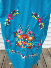Load image into Gallery viewer, Vintage Mexican Embroidered Dress blue floral M L