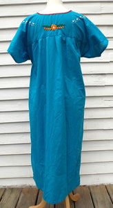 Vintage Mexican Embroidered Dress blue floral M L