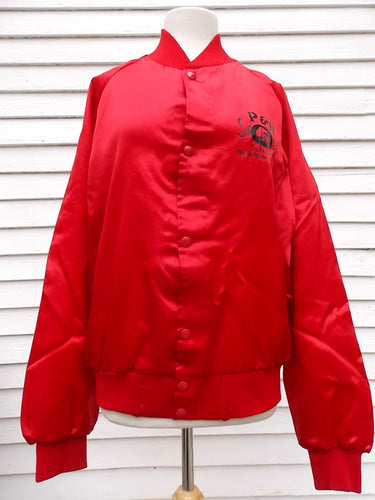 Vintage P & H Truck Stop Bomber Jacket Red Satin Look M L