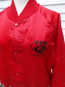 Vintage P & H Truck Stop Bomber Jacket Red Satin Look M L