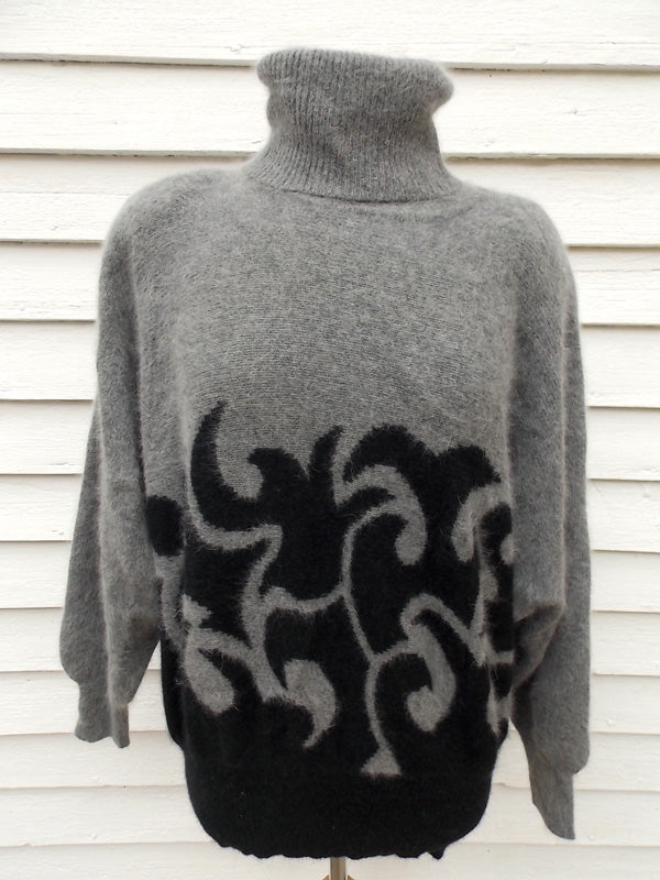 NWT Vintage 80's Angora Sweater Fuzzy Op Art Abstract  L