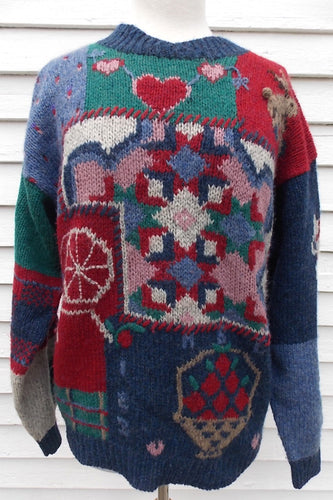 Vintage WOOLRICH  Sweater Hearts Bunnies Flowers M L